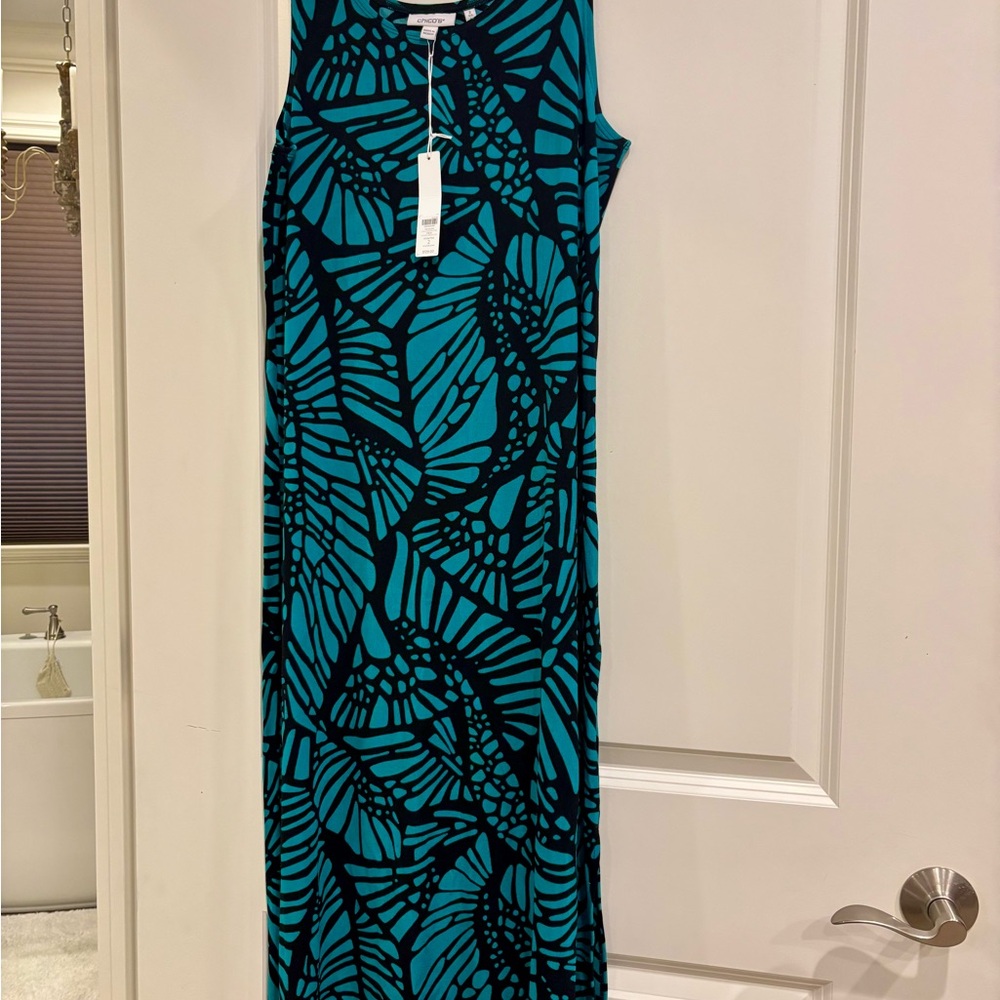 New Chico's Travelers Collection Teal and Black Maxi Dress - Picture 2 of 8